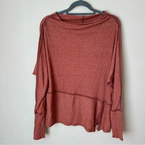Free People We The Free Londontown Thermal Pullover Burnt Orange Sweater Small - Picture 3 of 8